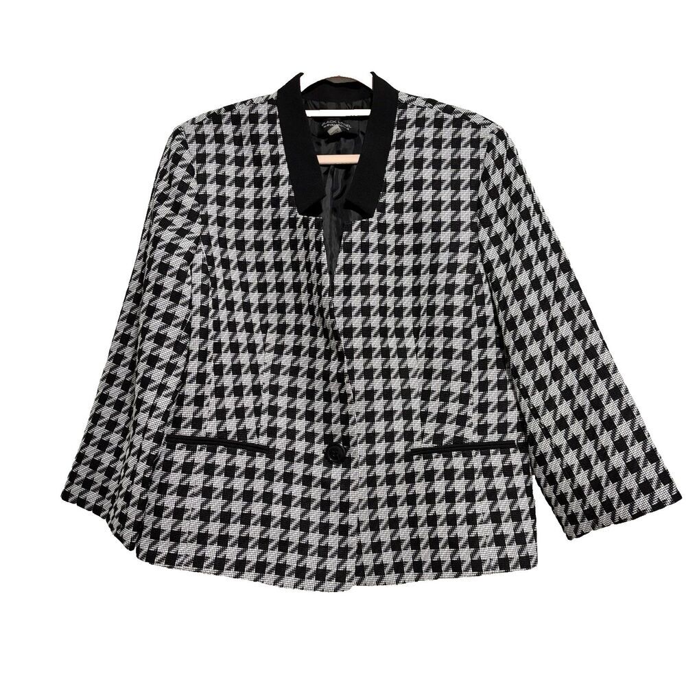 Black Label by Evan Picone Blazer Siz16 White Black Work Party One button Closur
